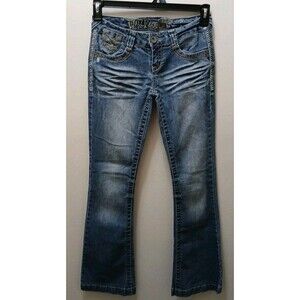 Wallflower Premium Vintage Embellished Pocket Bootcut Distressed Denim Jeans W-5